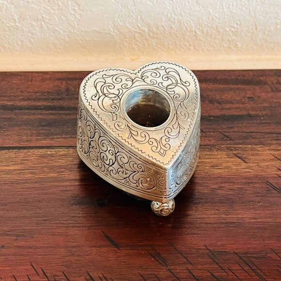 Brighton Silver Heart Shaped Candle Stick Holder Grandma 90s Cottagecore Rustic - Picture 4 of 13
